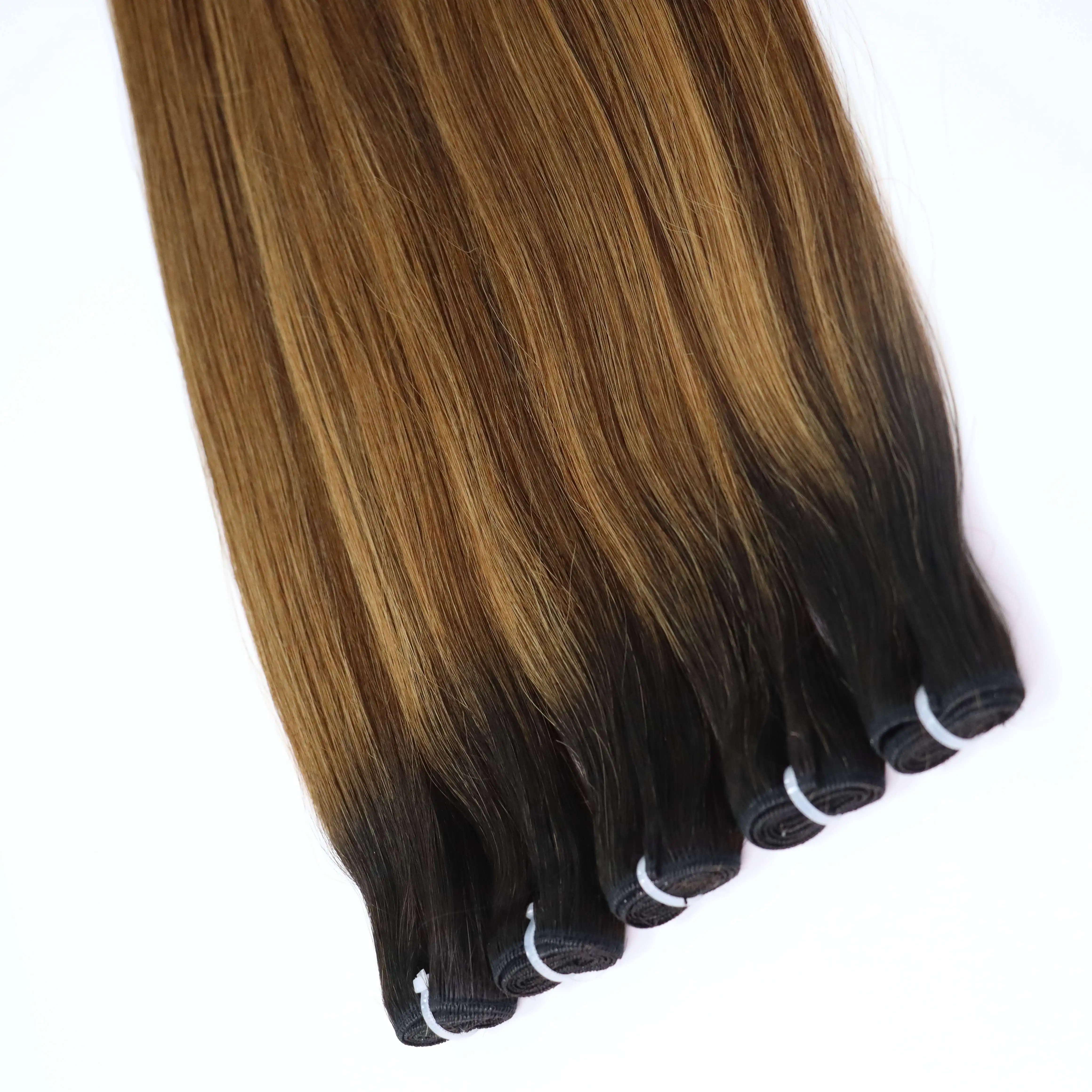Wholesale Factory Ombre Ash Brown Balayage Russian Remy Track Hair Weft Hair Extensions Cuticle Aligned Hair