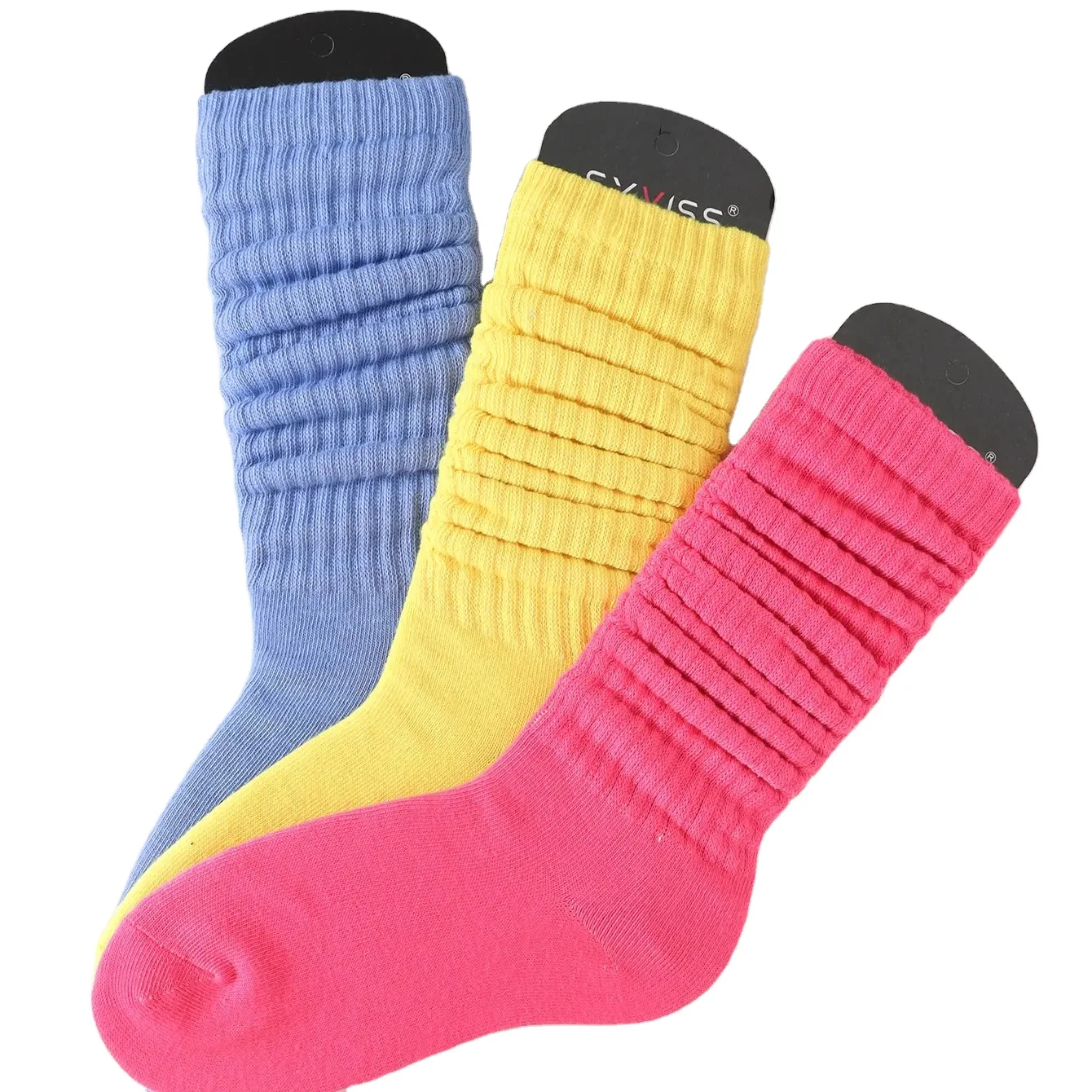 Mixed Colors Thick Thread Slouchy Fluffy Socks Loose-top Single-colour Loose Socks Knee High Women Slouch Socks With 3 Packs