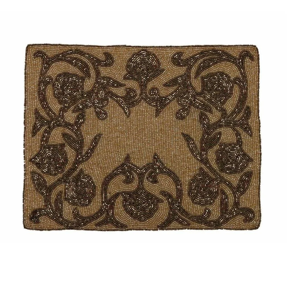 Golden Color Glass Handmade Beads Table Place Mats Charger Plats Mat Tableware Wedding Festive Ocasion Home Decor Place Mat