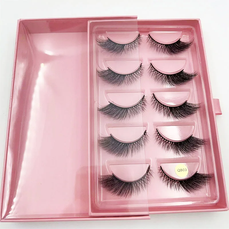 Private Label Cat Eye Lashes Dramatic Fake Eyelashes 5pair Faux Mink Fox Eyelash with Luxury pink Box