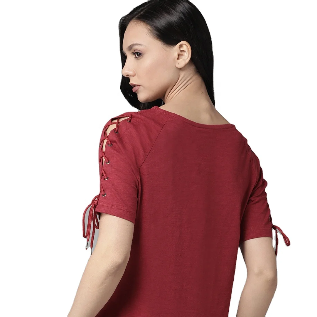 Ladies O-Neck Short Sleeve Casual Printed T-Shirt Fashionable Custom Colors High Quality Cotton XL Size Made in India