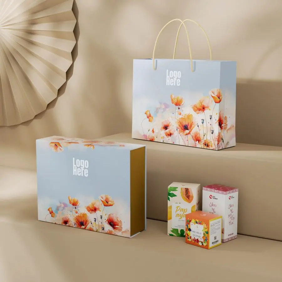 Custom Supplier Luxury 2024 Happy New Year Gift Paper Box Set Red Envelope Desk Calendar Lid And Bottom Gift Box Set