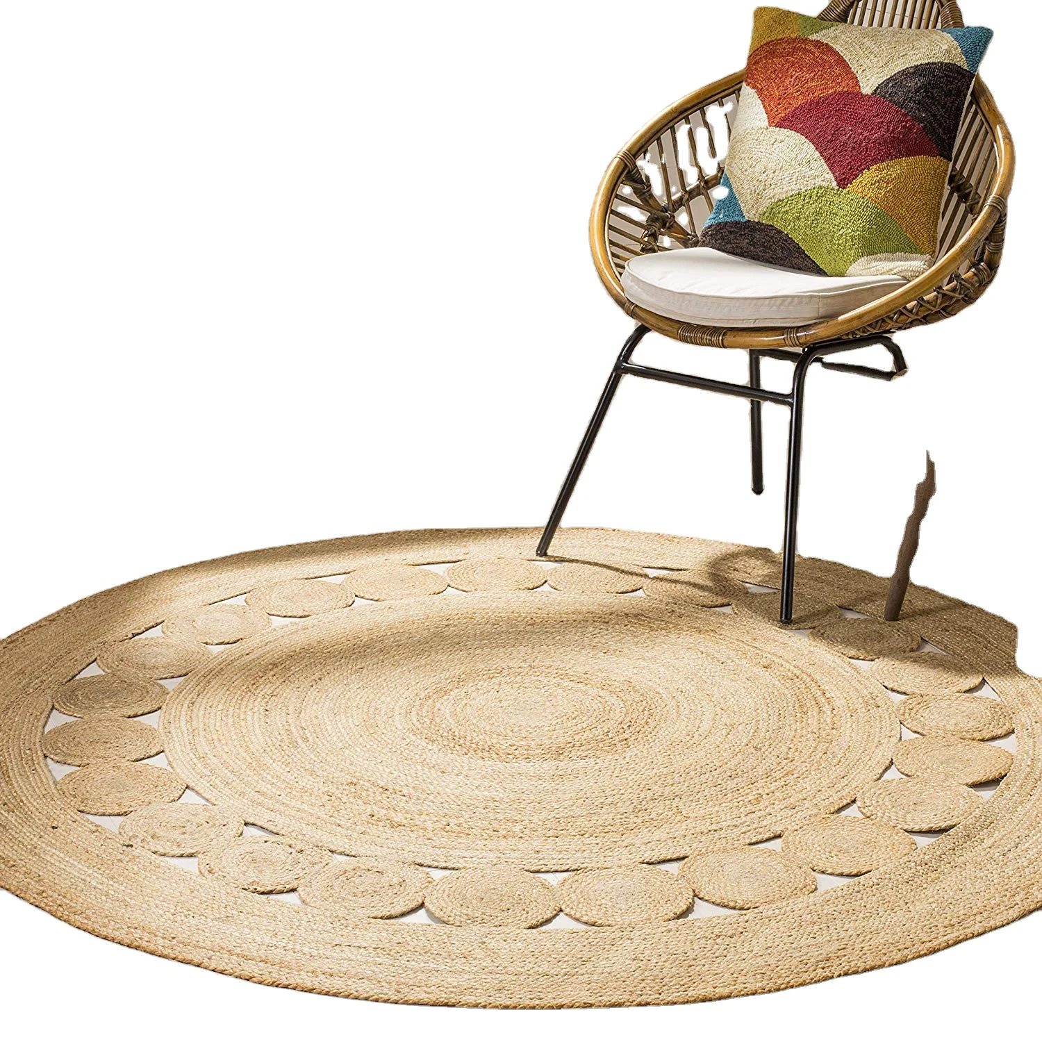 Indian Braided Handmade Jute Rag Rugs For Indoor Mat Beige Color Carpets