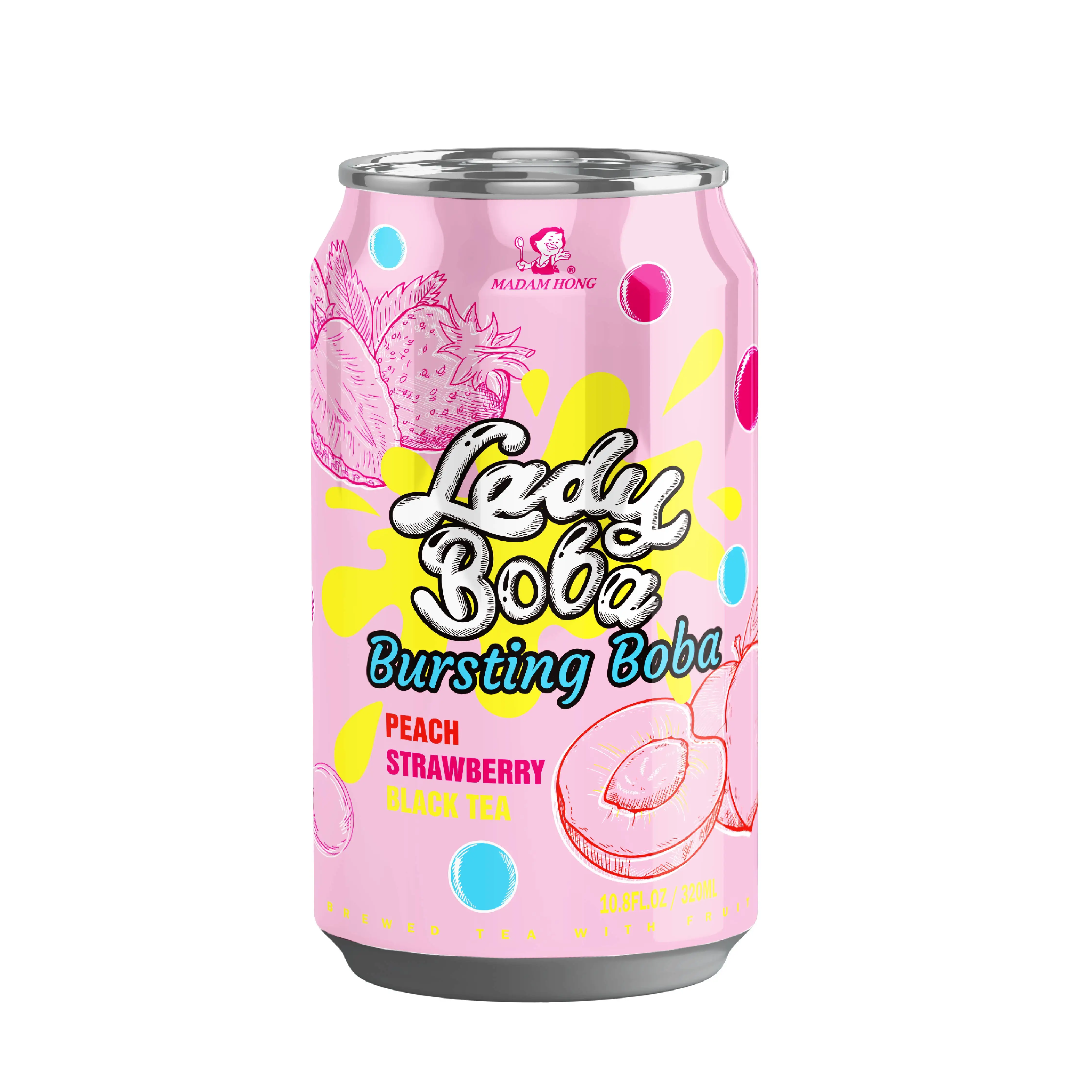 Madam Hong 320ml mixed Peach + Strawaberry bursting boba bubble tea