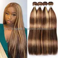 Two-Tone #8 Blonde Piano Mixed Ombre Color Hair Extensions Virgen Human Hair Frontal Highlight Paquetes De Tejido De Cabello