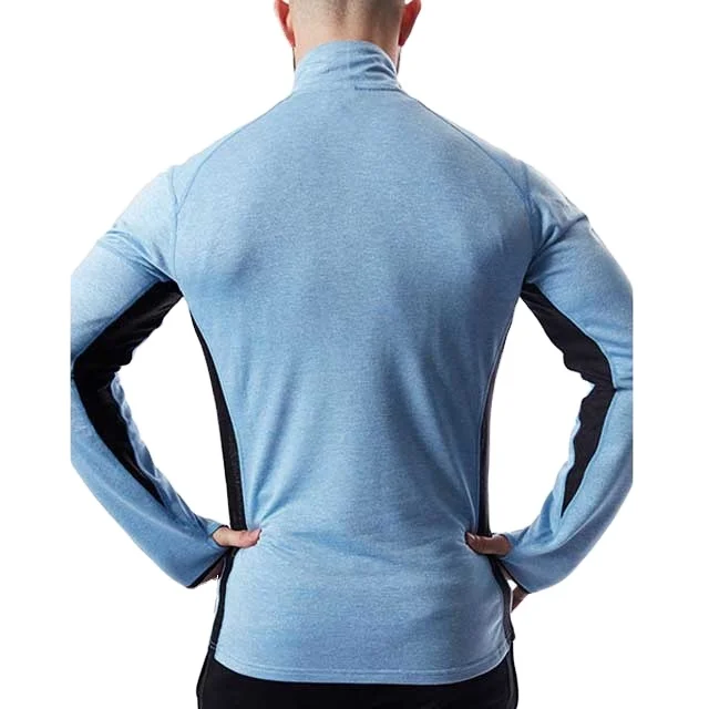 High quality Custom Males Gym Wear 1/4 thumb hole zipper Raglan Sleeve Mositure Wicking Men Funnel Neck thumb hole