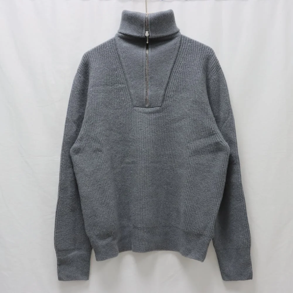 Fleece half zip sweater merino ladies front lapel pullover seamless gray knit sweater custom men and women knitwear top