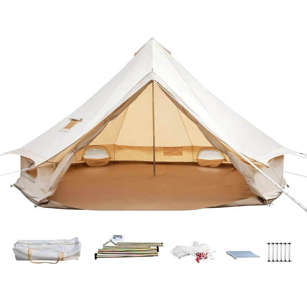 Bell Tent Waterproof & Breathable 100% Cotton Retro and Luxury Yurt with Stove Jack 5m Diameter Large Canopy Used in Summer
