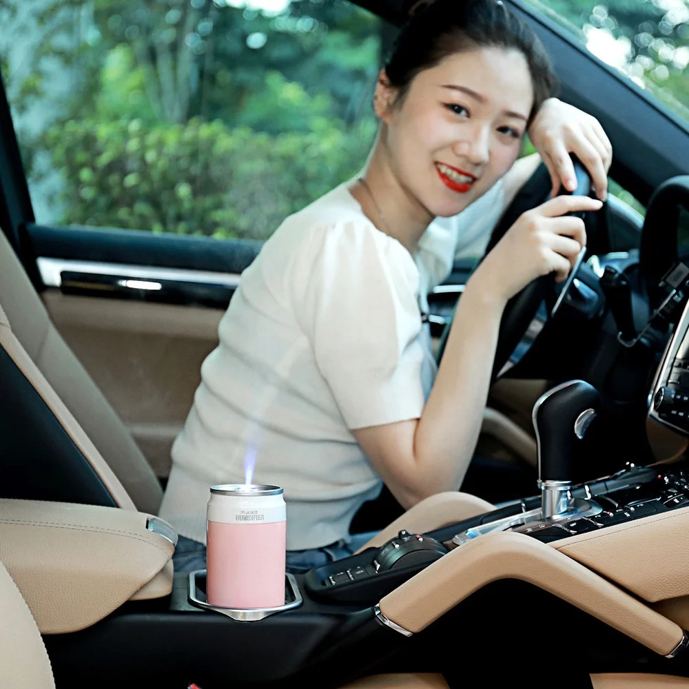 260ML Cans Air Humidifier 800mAh USB Rechargeable Flame Humidifier with 7 Colors Night Light and Auto Shutoff Protection