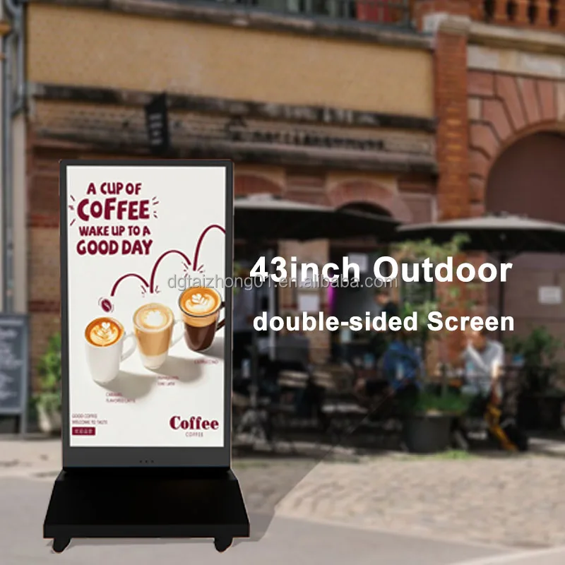Waterproof 43-Inch Double Sided Outdoor Advertising Screen Battery Operated Touch Digital Signage Retail Store Floor Movable