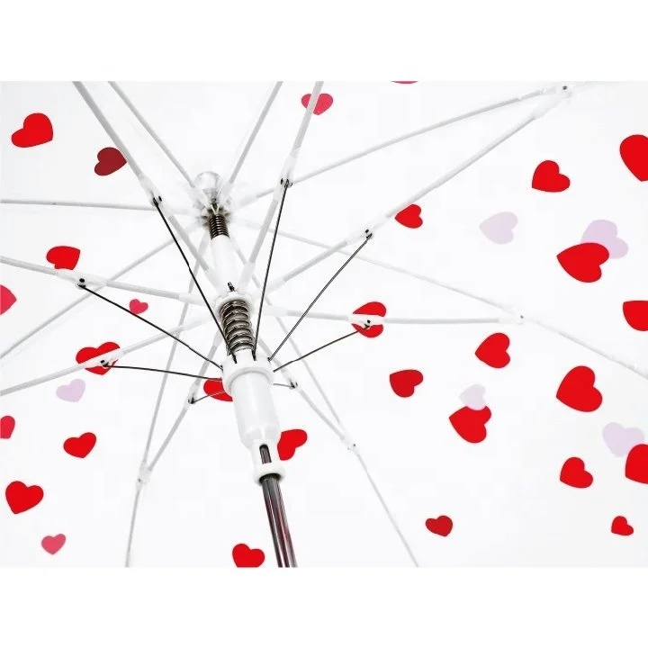 Детский зонт, прозрачный, полуавтоматический, прочный и долговечный, с милым рисунком сердца, 50 см