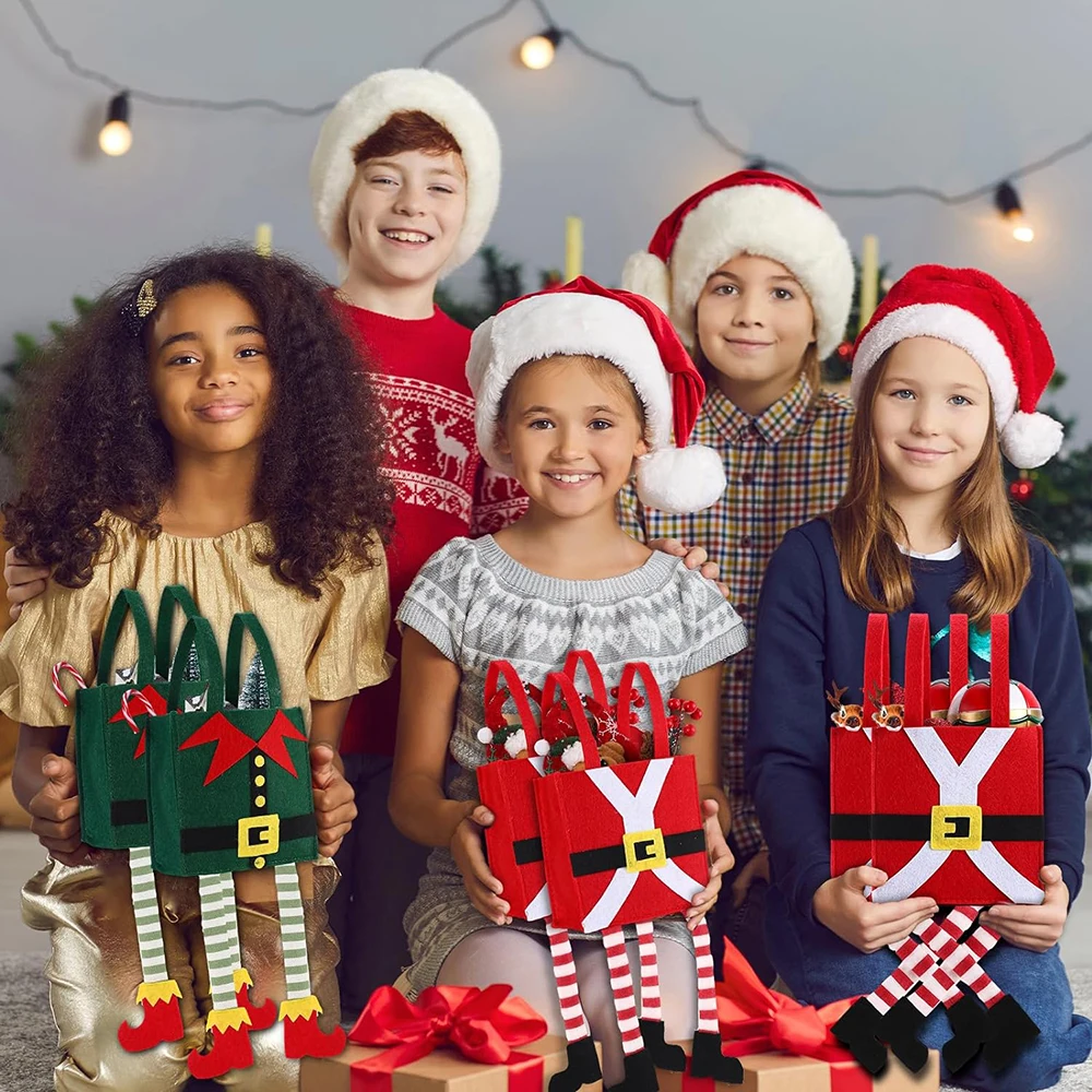 Upin 8 Pcs 16.9 x 5.9 Inches Elf Pants Felt Gift treat Handbag Large Christmas Candy Bag