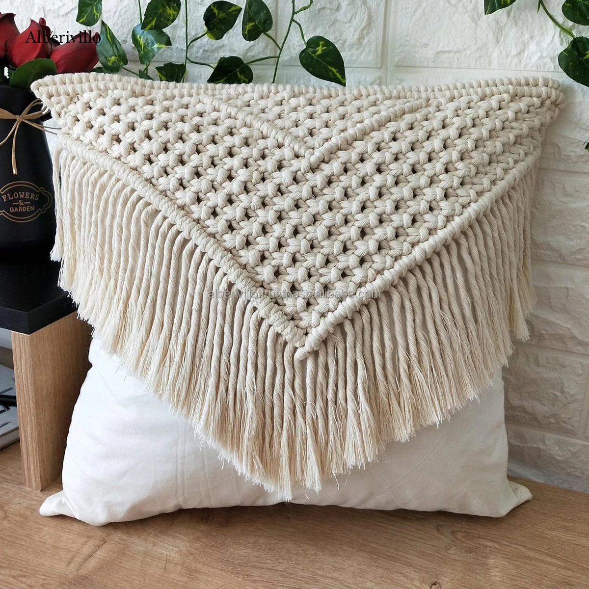 Sustainable Handmade Crochet Cushion Cover Macrame Solid Cotton Pillow Case for Living Room Decorative Throw Pillow