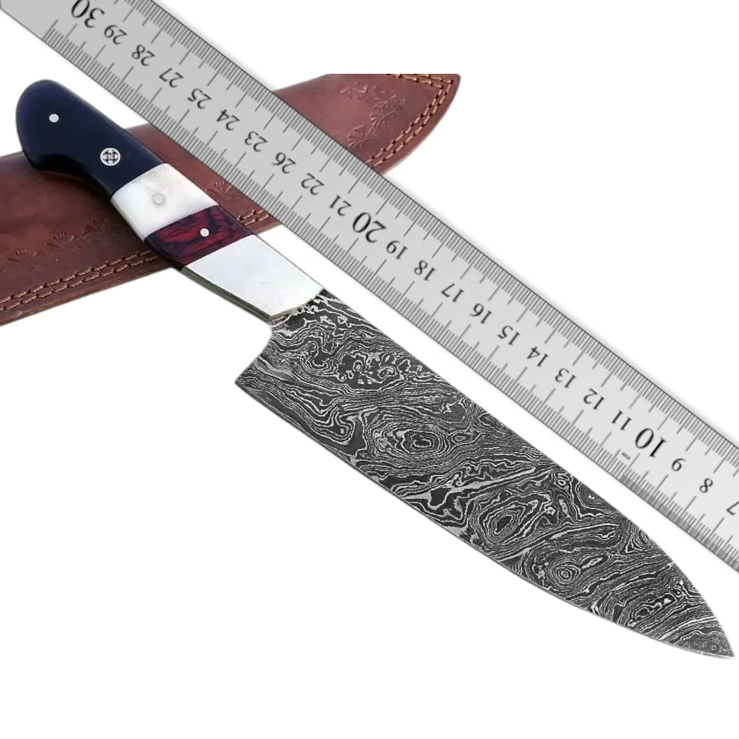 Изготовленный На Заказ шеф-нож из дамасской стали ручной работы