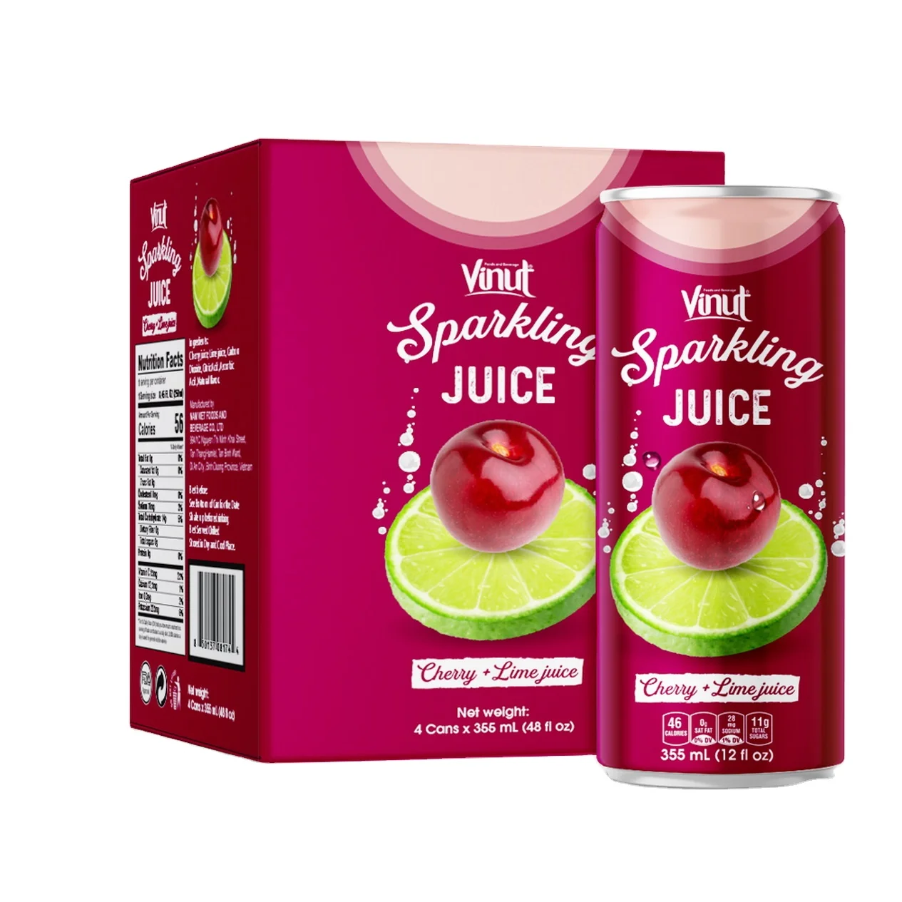 12 fl oz Tonic Sparkling water VINUT Canned Cherry & Lime Juice Distributors Low price Customized OEM Private Label