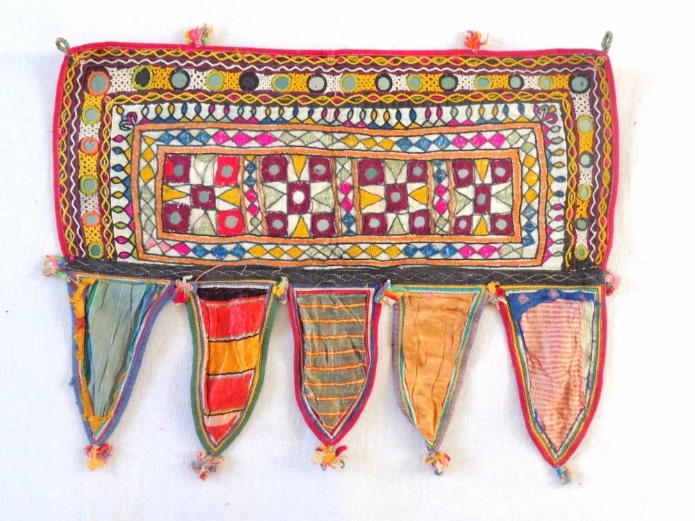 Gujarat Tribal embroidered Door hanging - Indian Traditional Kutch embroidered door hanging - Bohemian mirror work door decor