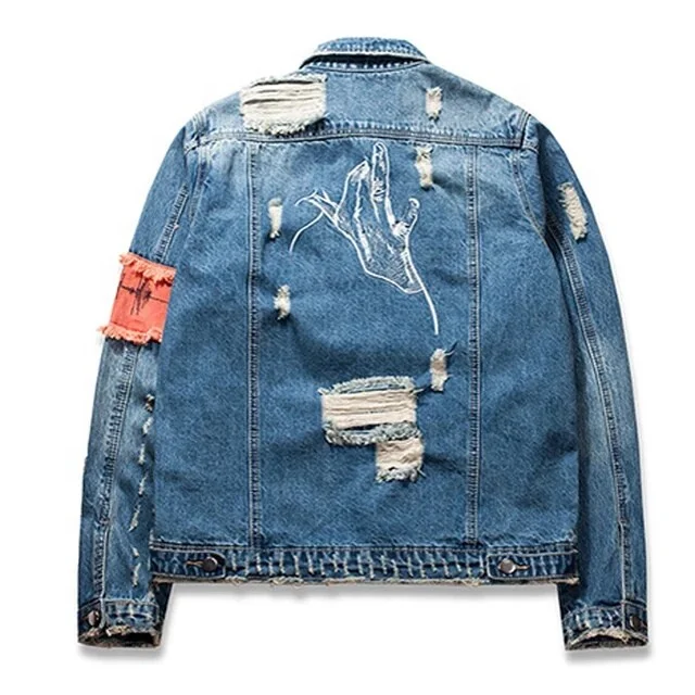 Best Denim Jacket Men Stylish Winter Washed Light Blue Wholesale Jeans Jackets Fashion Street wear Unique Hip Hop Denim Jacket