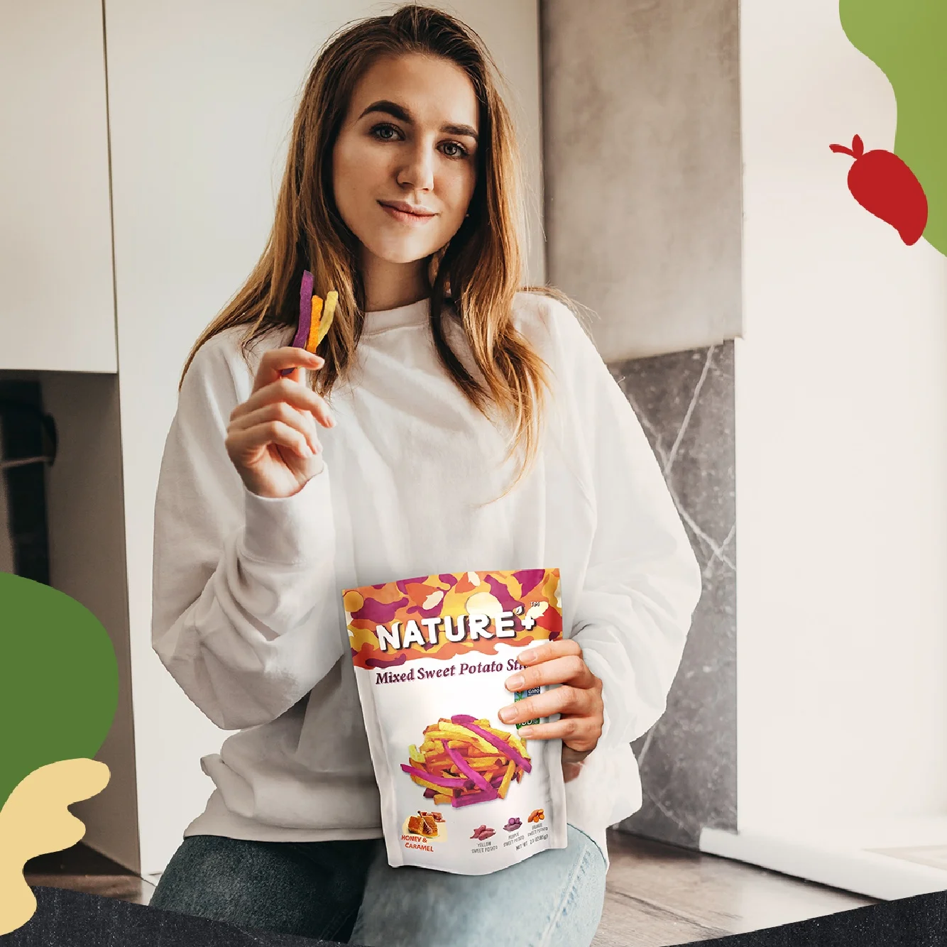  Вакуумные Жареные Смешанные сладкие картофельные палочки медовая карамель без консервантов хороший источник волокна закуска от производителя Фирменная