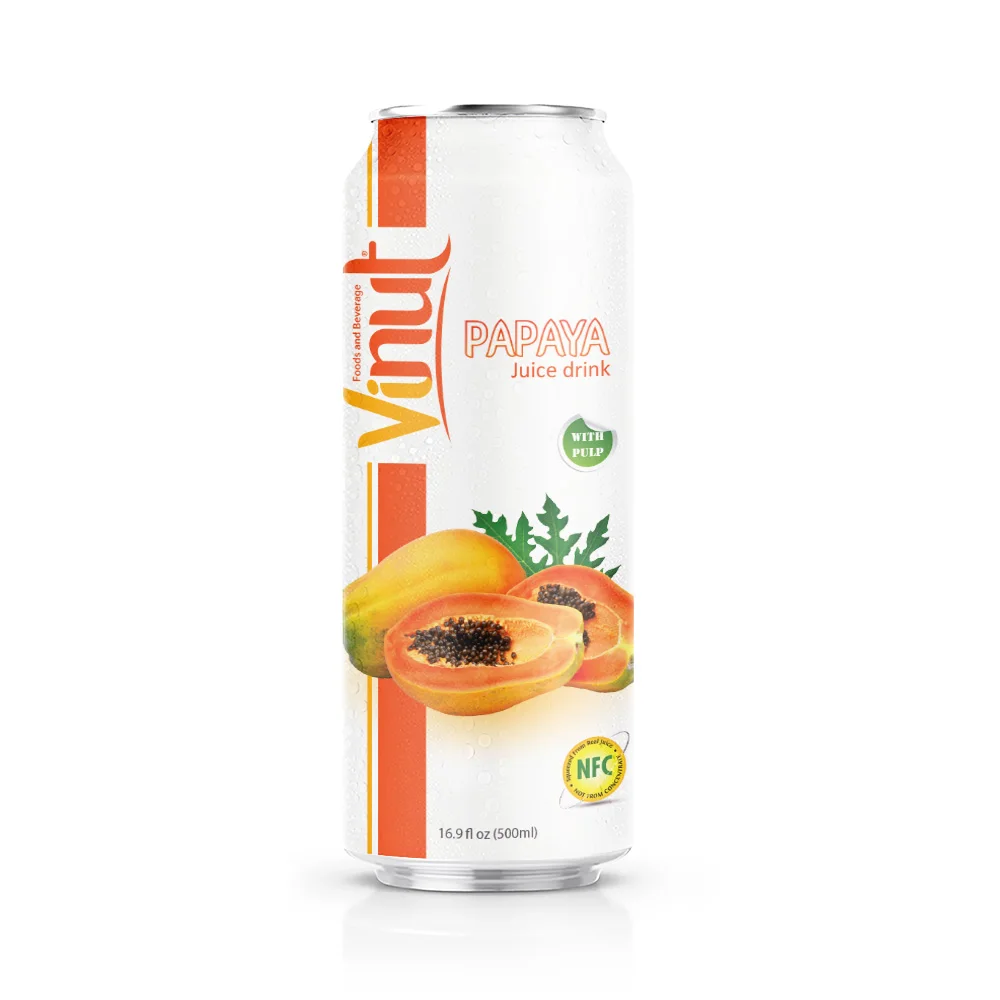 VINUT NFC 16.9 Fl oz Papaya Juice Drink with Pulp All Natural Fruit Blend of Mango Orange Grape in a Soft Drink Bottle