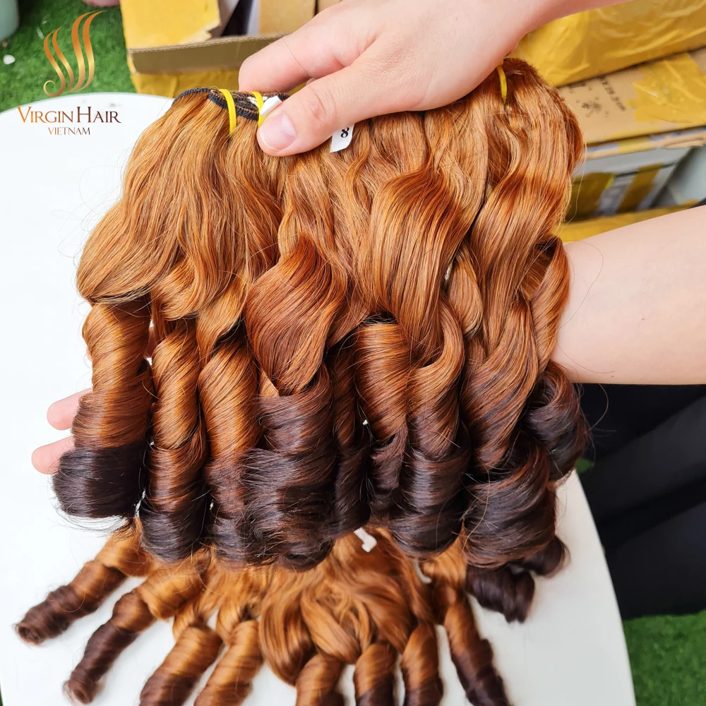 Wholesale Bouncy Hair Bundles And Closure Piano Ombre Color 100% Human Hair Vietnamese Raw Hair HD Lace Closure HD Lace Frontal