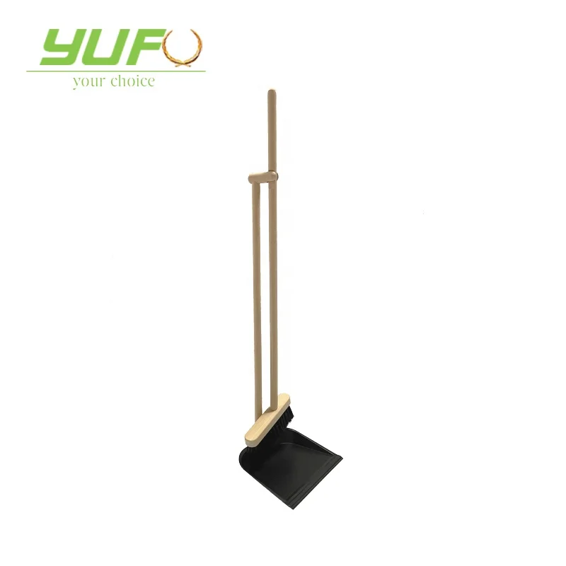 magic standing long handle natural Beech wood high elastic PBT fiber cleaning broom with iron dustpan set home hotel sweeping