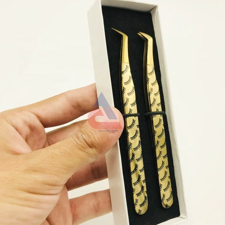 High Quality Custom Logo Printed sustainable Steel Eyelash Extension Tweezers Transparent Eyelash Paper Pointed Tip Type