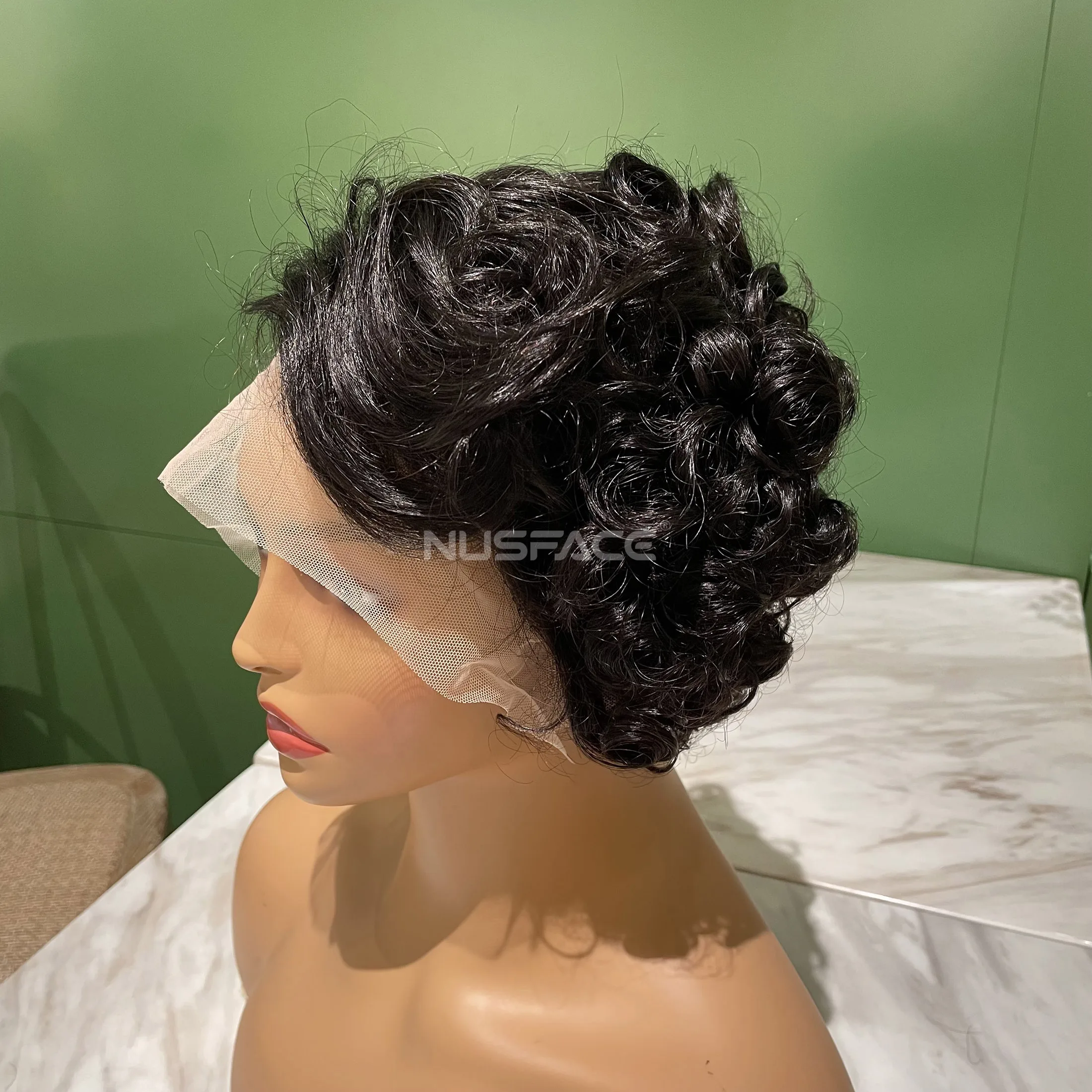 Perruque Pixie Cut Wig Human Hair Curly Bob Short Pixie Cut Lace Wig Preplucked Bleached Knots T Part Lace Pixie Wig