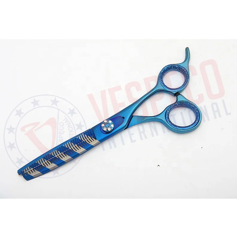 Hair scissor hairdressing scissor with blue titanium color razor edge scissors