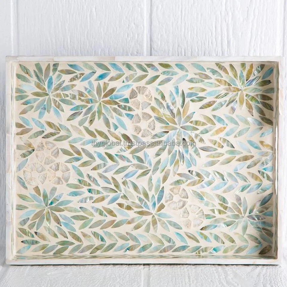 Набор из 3 прямоугольных античных сервировочных лотков с перламутровой вставкой роскошные сервировочные лотки для чая