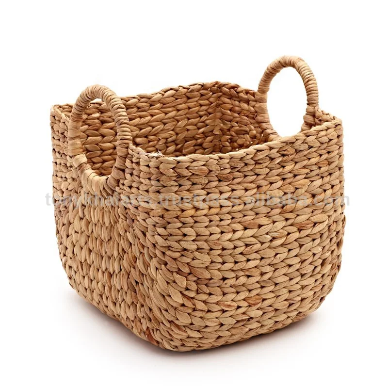Seagrass Storage basket With Handle Home Basket Handmade Water Hyacinth Round Round Seagrass Basket With Handle