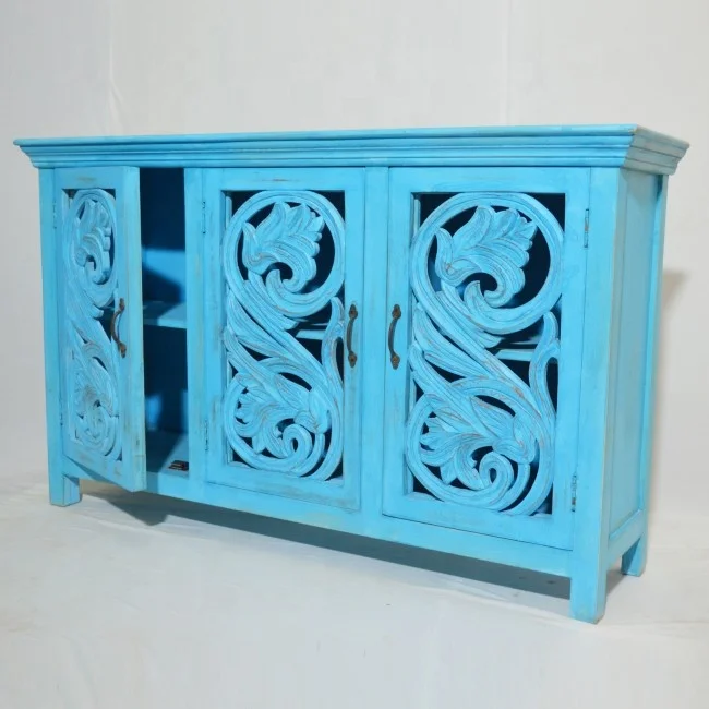 Индийский ручной резной буфетный шкаф буфет Джодхпур работы с античной резьбой из Джали