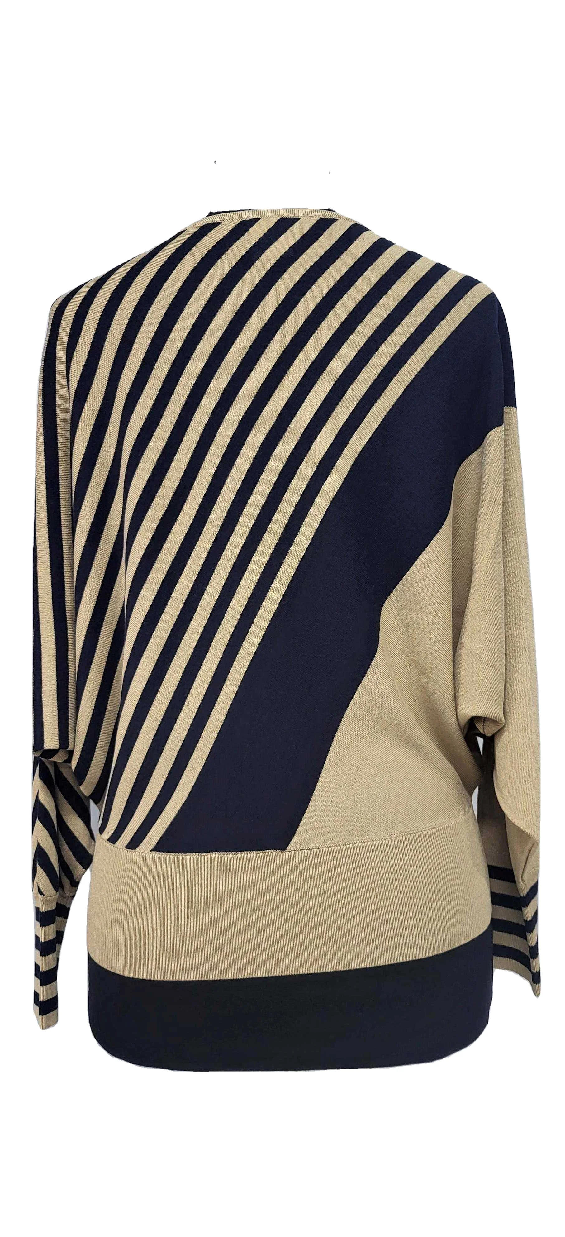 Custom made Good Price Striped Computer Knitted Striped Batwing Sleeve Crew Neck Casual Ladies knitwear