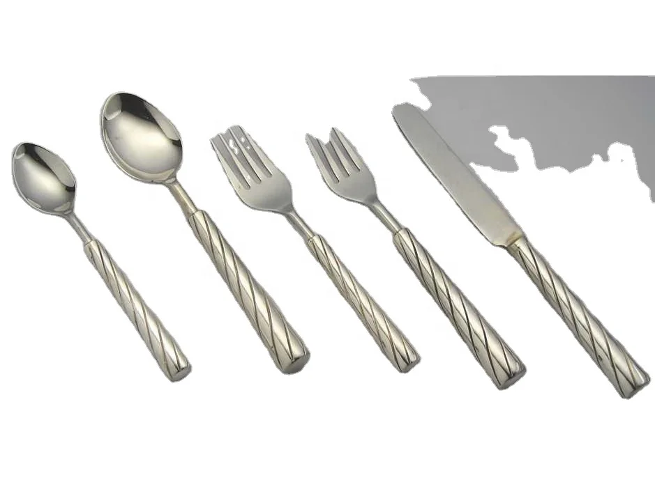 Brass Silver Plated Cutlery Dining Table Dinnerware Cutlery Set Luxury Design Brass Metal 5 Piece Cutlery Set Wholesale