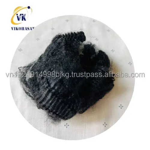 Recycled fiber from PET scrap Lowest price of Solid Dry black grey fiber good for carpets cushion mattress geotextile fabric