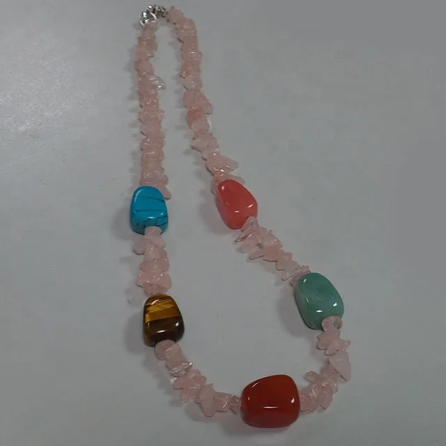 Rose quartz chip tumbled gemstone necklace natural stone carnelian aventurine tiger eye strawberry quartz turquoise