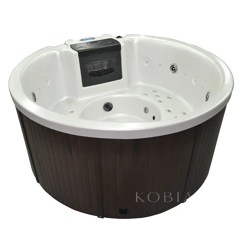1.9m Round Bathtub Hotel Led Jet Massage 5 Person Outdoor Wooden Hot Tub Whirlpool Bath Tub