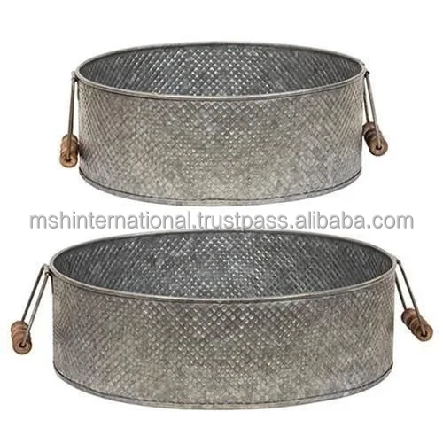 Home Decoration Small Rustic Vintage Farmhouse Garden Metal Galvanized Flower Pot Handmade Metal Planter Pot Metal Planter Whole