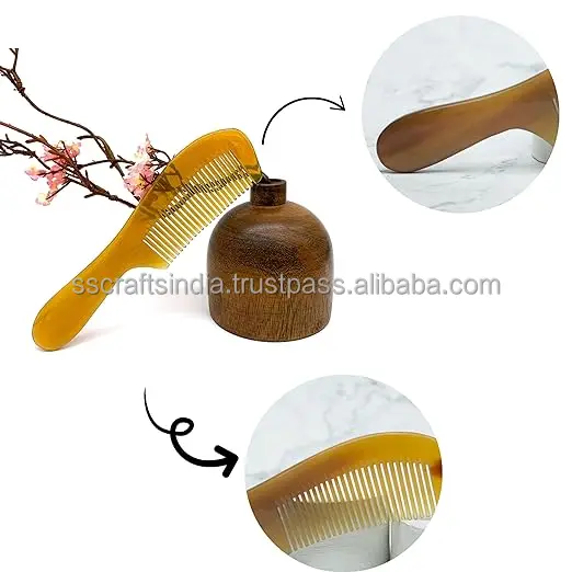 Professional 100% Natural Ox Horn Hair Comb Handmade Detangling Fine Tooth Carved Comb for Women Beauty Feature in Saloon