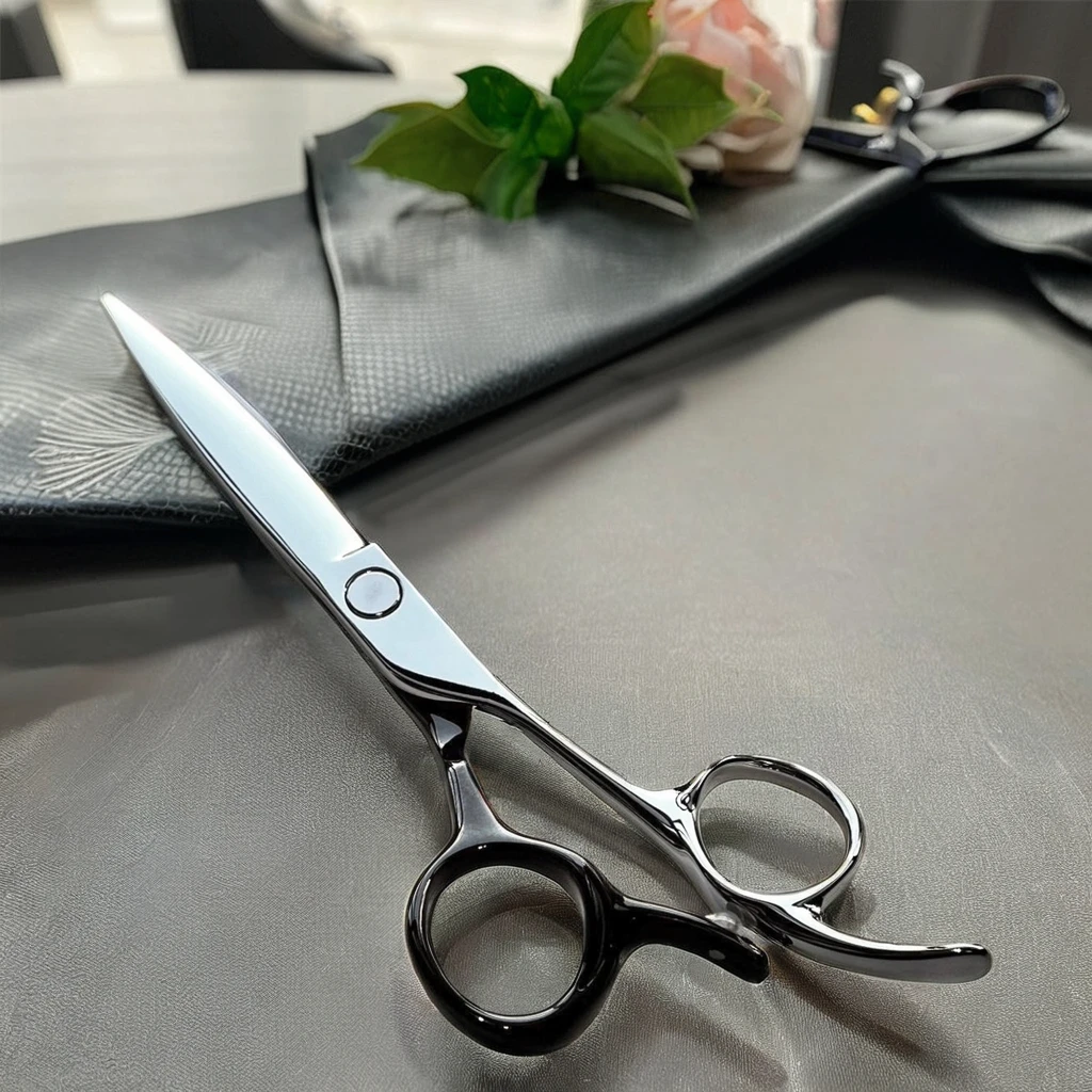 6-Inch Japan Professional Straight Hair Scissors with VG10 Stainless Steel Titanium Blade Curved Sharp Tip for Salon Haircut Use