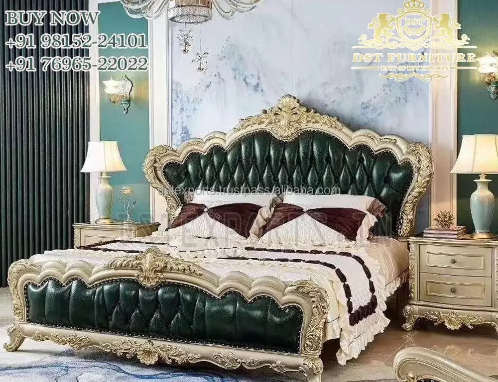 Королевская Резная Кровать во французском стиле роскошная большого размера с бриллиантами и боковыми столами Королевский резной комплект кровати серебряной