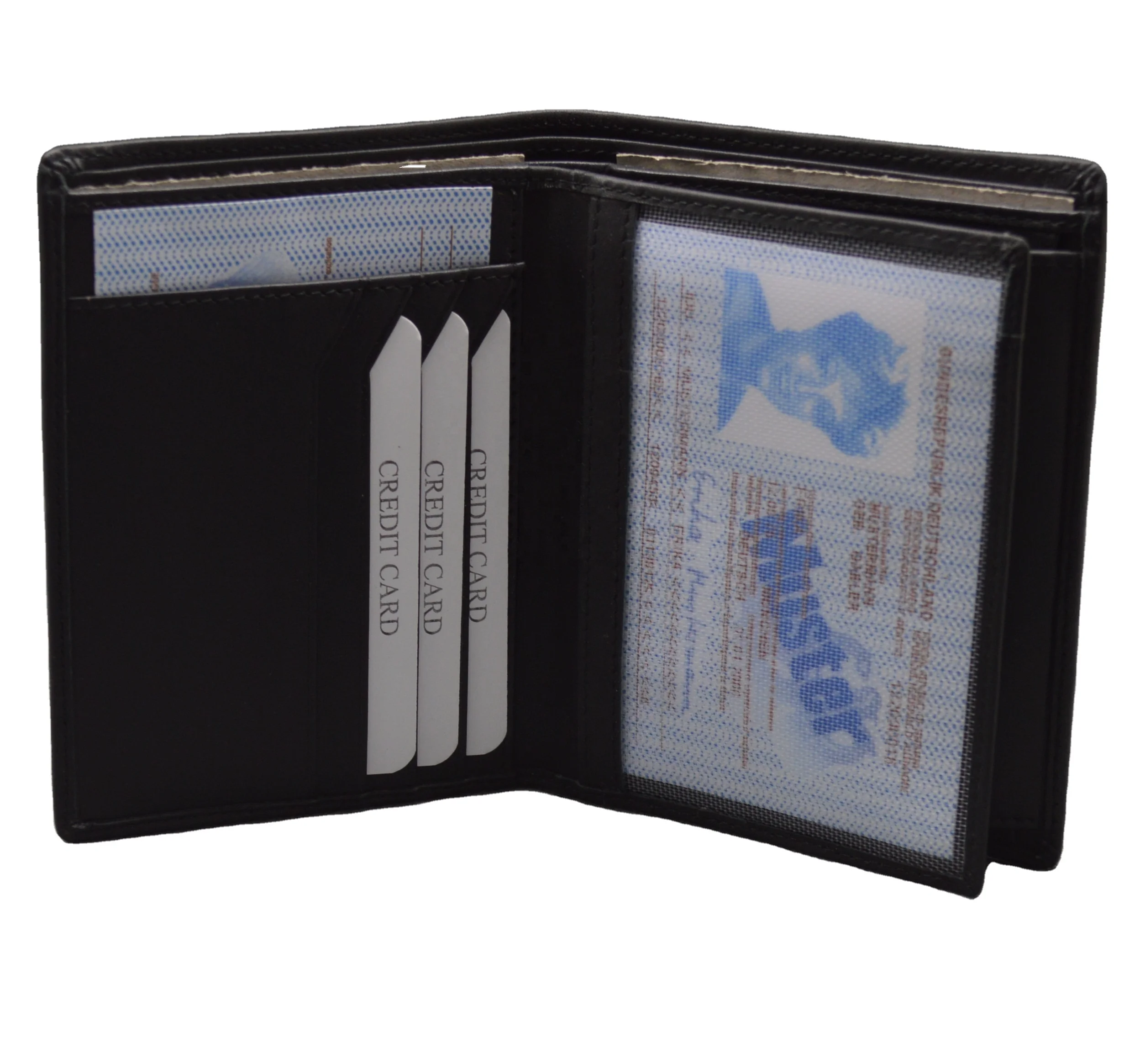 High Quality Black RFID Travel Wallet for Men Custom Logo Luxury Trifold Short Leather Wallet with Button Closure Card Holders