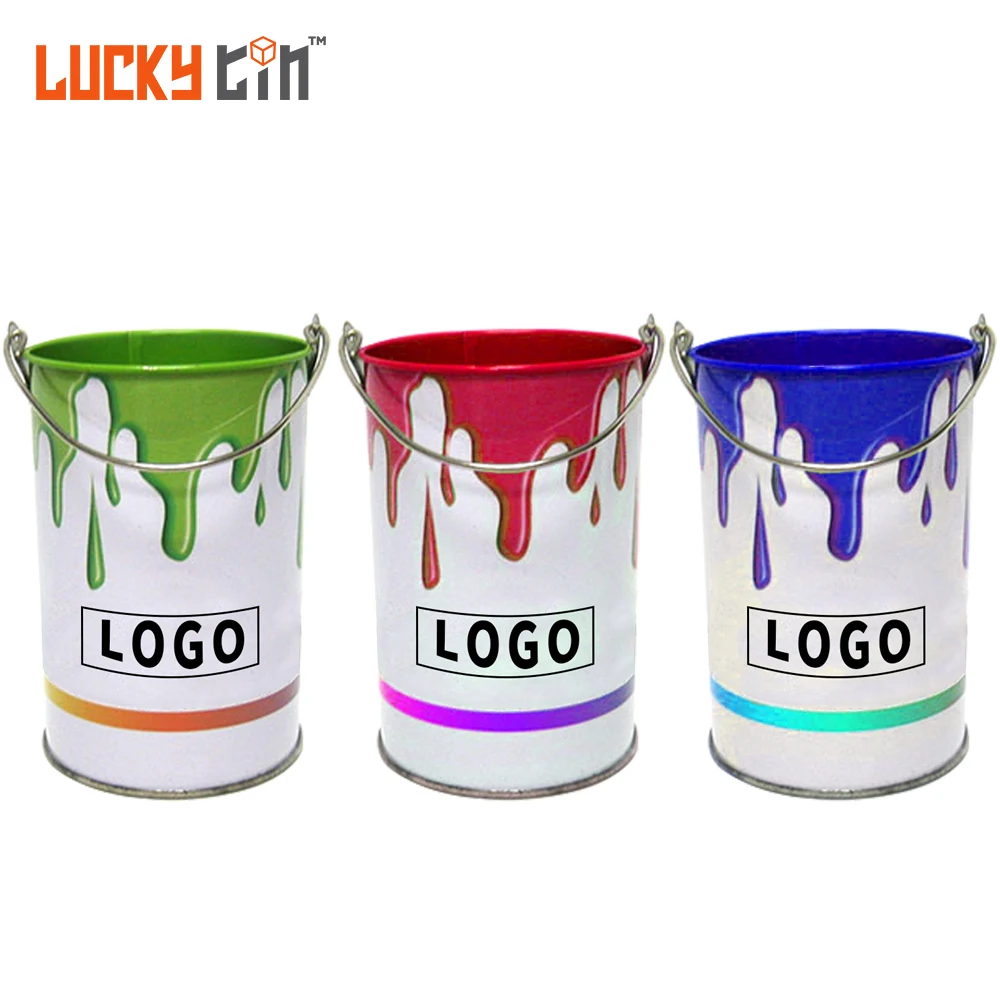 Factory Custom Replace Plastic Bucket  Tinplate Pail Colored Metal Flower Pot Paint Tin Barrel For Medicine