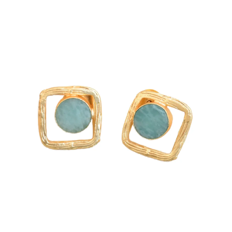 Amazonite Earring Studs Gold Plated Handmade Minimal Small Stud Earrings in Semi-Precious Stones Fashion Jewelry Suppliers