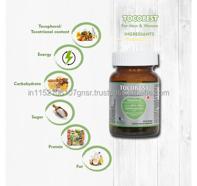 HealthBest TocoBest витамин E 400 IU капсулы мягкого геля здоровая кожа волосы лицо и глаза антиоксидант 60 капсул