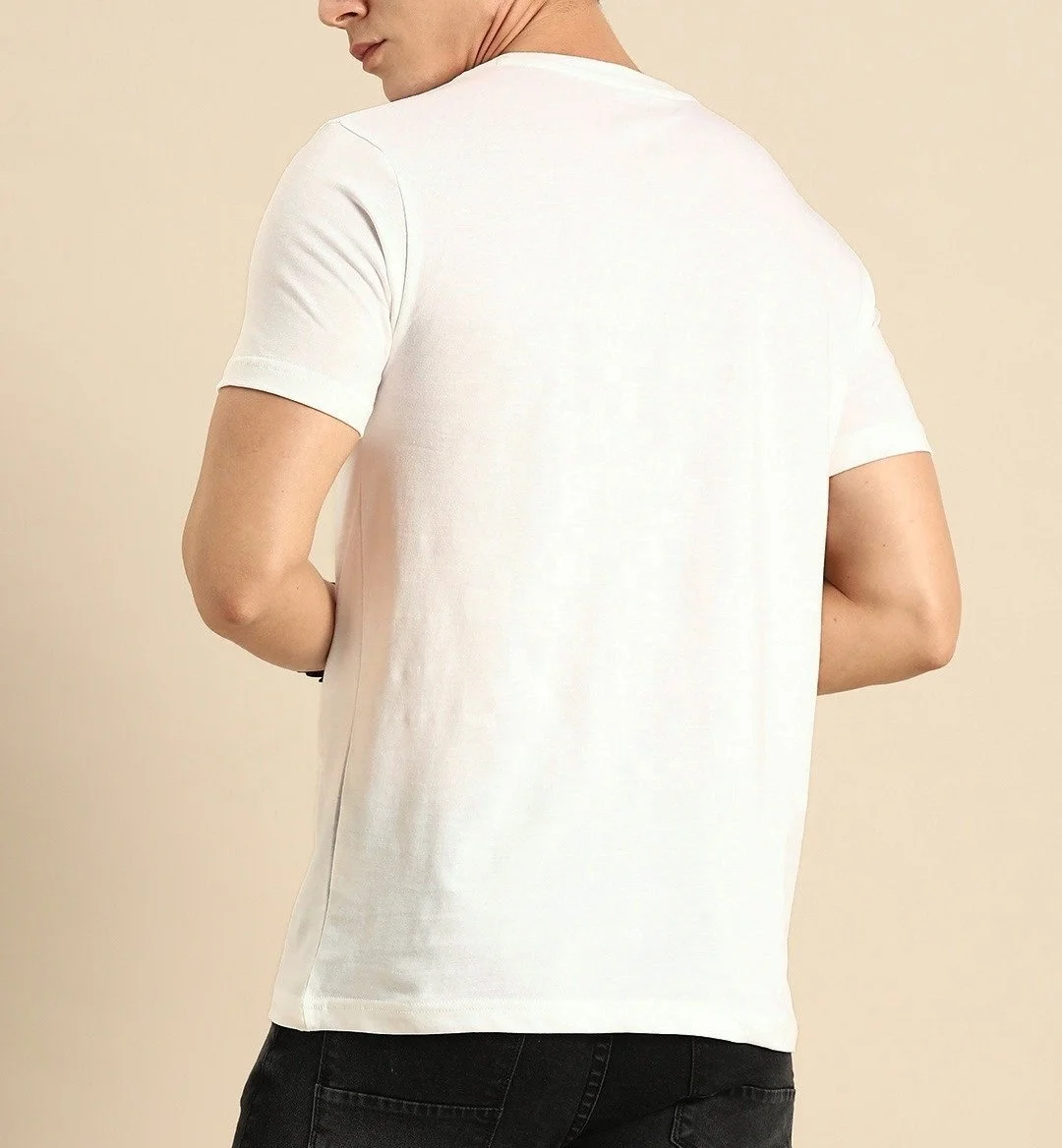 Men White Goofy & Mickey Printed Round Neck T-shirt 100% cotton