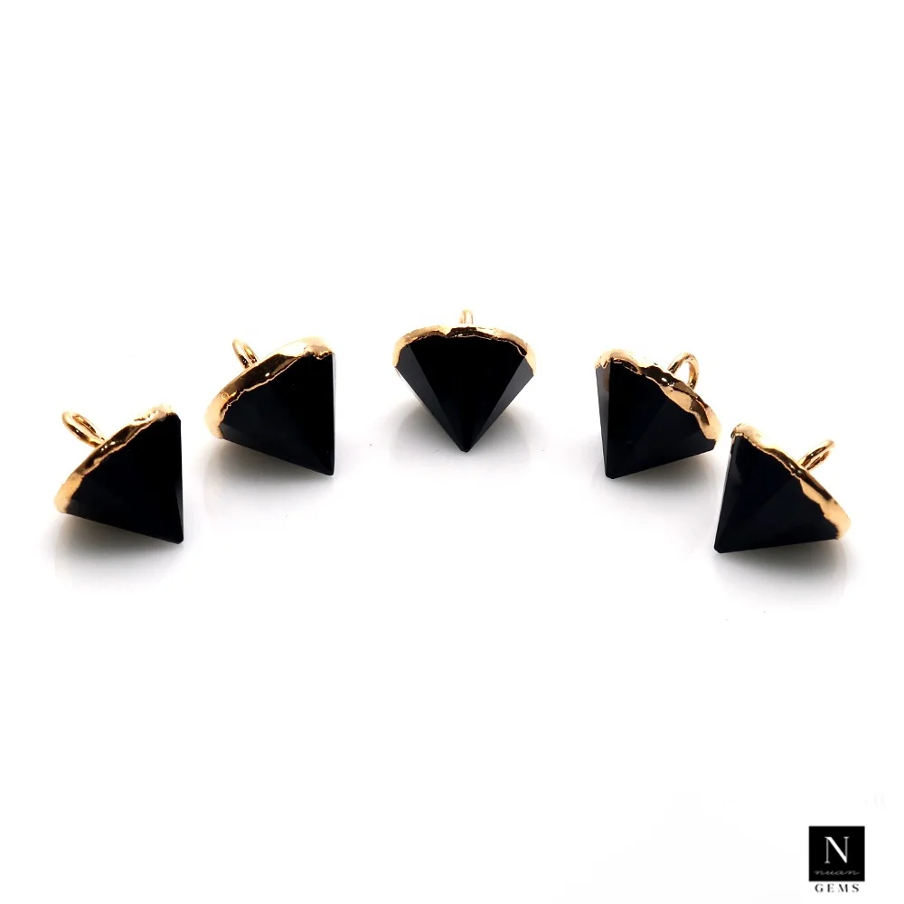 Wholesale Fine Jewelry Pendants & Charms DIY Black Onyx Cone Shape Necklaces with Single Bail Gold Plated Connectors for Women