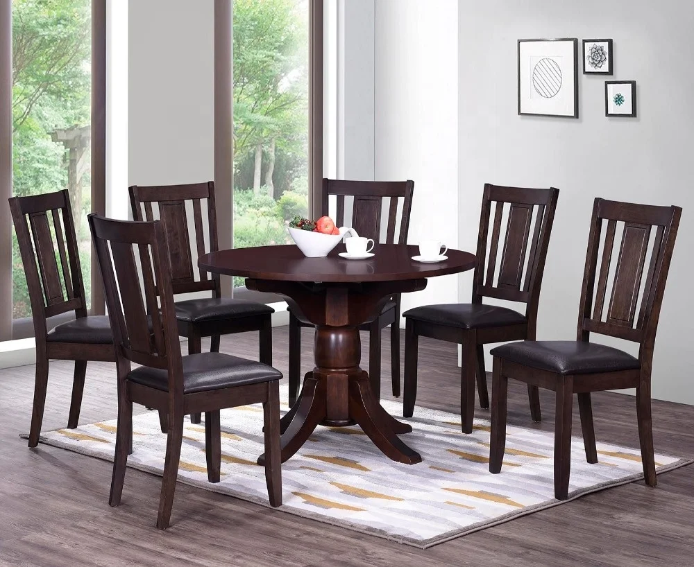 Durable Malaysia Round dining table match with 4 seaters wooden cushion seat chairs in oak color