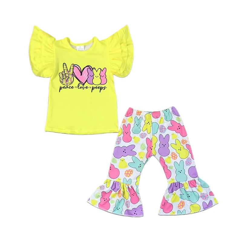 Wholesale summer boutique Easter themed printed short sleeve and pants suits, factory direct support custom