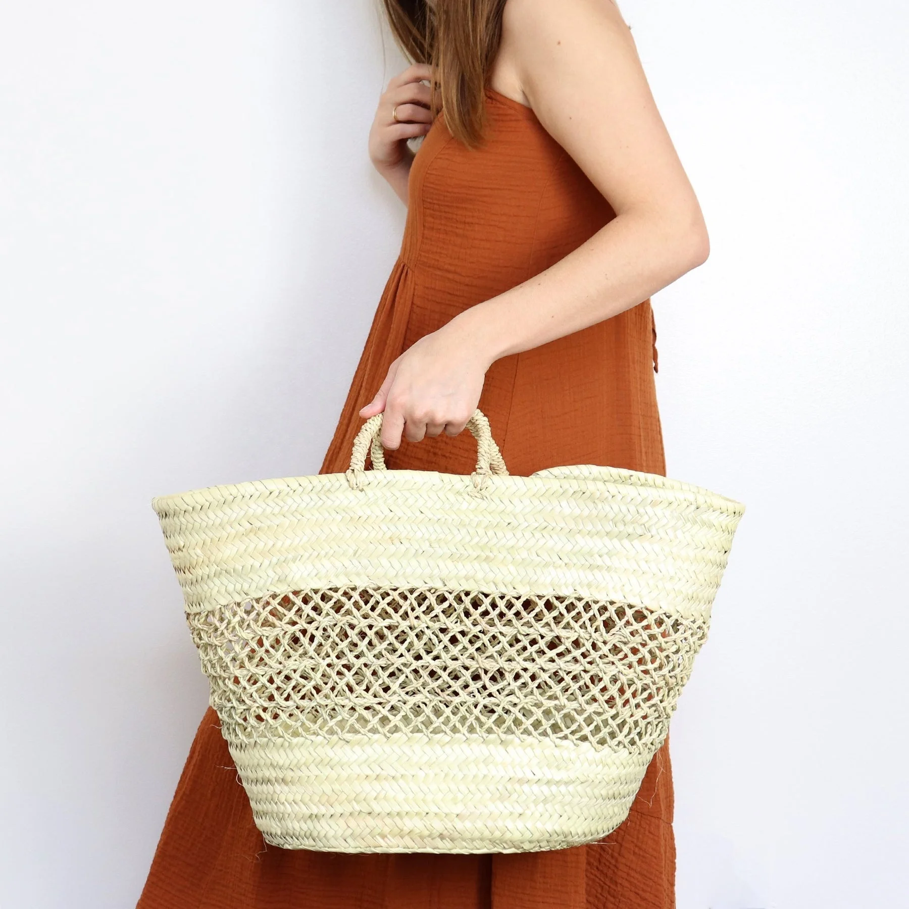 High quality Handmade Lagos French Basket Shopping Basket Handwoven Beach Bag Moroccan Straw Basket Bag