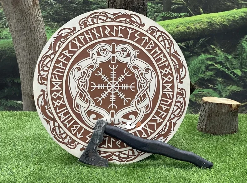 Viking Shield The Helm of Awe With Dragon and Runes Viking Shield Vegvisir Viking Symbol Axe  Wall Decorative CHSW0052